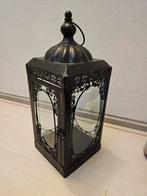 Zwarte metalen lantaarn windlicht met glas - 42cm hoog, Antiek en Kunst, Ophalen of Verzenden