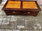 Massief teakhouten salontafel met 2 grote lades, Huis en Inrichting, Tafels | Salontafels, Ophalen, Gebruikt, 100 tot 150 cm, Koloniaal