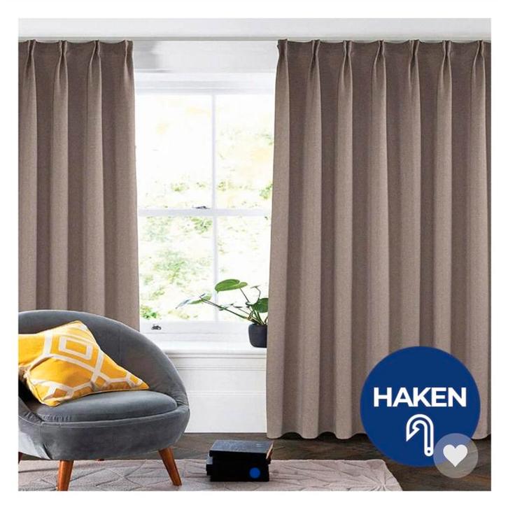 Gordijnen linnen look, Huis en Inrichting, Stoffering | Gordijnen en Lamellen, Zo goed als nieuw, 200 cm of meer, Ophalen