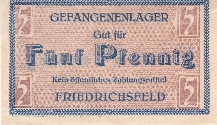 GEVANGENENLAGER  FUNF  PFENNIG    FRIEDRICHFELD, Postzegels en Munten, Bankbiljetten | Europa | Niet-Eurobiljetten, Duitsland