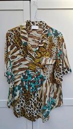 Vintage blouse, maat 43/XL - panter - jungle - 90's, Bruin, ,, Ophalen of Verzenden, Vintage