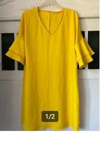 Jurk geel trompetmouwen one size, Kleding | Dames, Verzenden, Nieuw, Geel, Onder de knie