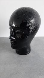 Zwart glazen mannequin hoofd man hoofd kop koptelefoon hoed, Antiek en Kunst, Ophalen of Verzenden