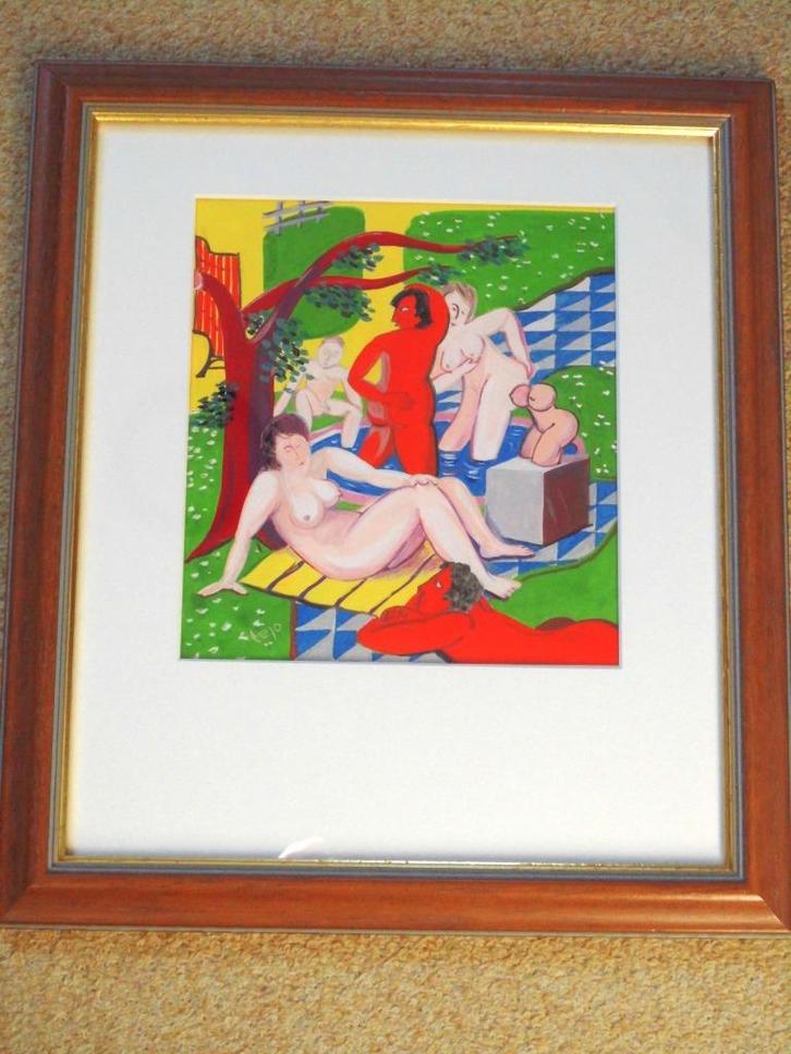 Olieverf op papier   "Het Bad"  van Tejo Remy [1960-], Antiek en Kunst, Kunst | Schilderijen | Klassiek, Ophalen of Verzenden