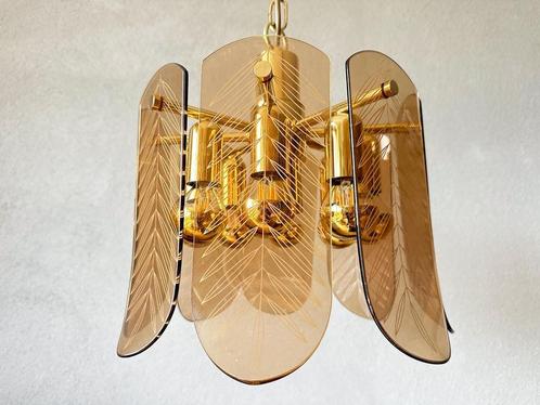 Vintage smoked glas hanglamp, Huis en Inrichting, Lampen | Hanglampen, Zo goed als nieuw, Minder dan 50 cm, Glas, Ophalen of Verzenden