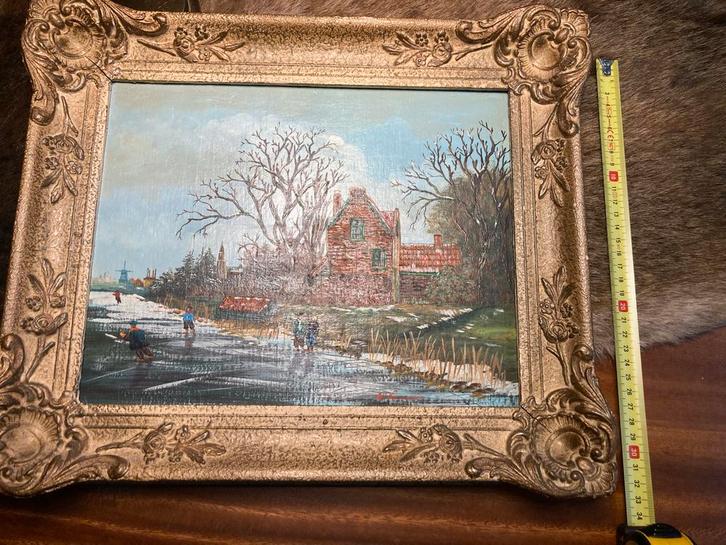 Winters schilderij met schaatsers, Antiek en Kunst, Kunst | Schilderijen | Klassiek, Ophalen of Verzenden