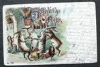Hazen, kip en haan zijn blij dat het weer Pasen is, 1901, Verzamelen, Ansichtkaarten | Dieren, Verzenden, Voor 1920, Gelopen, Knaagdier