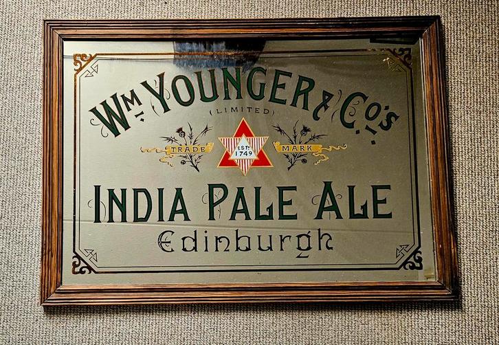 Antieke WM Younger India Pale Ale Spiegel Edinburgh, Antiek en Kunst, Antiek | Spiegels, 50 tot 100 cm, Minder dan 100 cm, Rechthoekig