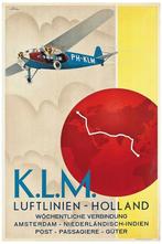 Retro 40x60cm KLM Luftlinien Affiche Poster, Verzenden, Nieuw, Kaart, Foto of Prent