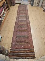 Vintage handgeweven perzische wollen kelim 473x90, Info@SlatsAntiek.nl, Tweedehands, 200 cm of meer, Crème