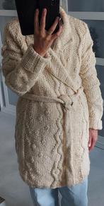 Prachtig zacht wollen handgebreid vest jas iers aran patroon, Handknitted, Overige kleuren, Verzenden, Maat 42/44 (L)