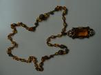 Art deco collier ca. 1920, messing met glasparels + emaille, Sieraden, Tassen en Uiterlijk, Antieke sieraden, Verzenden, Ketting