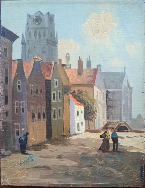 Sint Laurenskerk Rotterdam op houten paneeltje, Antiek en Kunst, Kunst | Schilderijen | Klassiek, Ophalen of Verzenden
