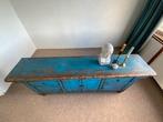Blauw houten dressoir met lades en deuren, Huis en Inrichting, Gebruikt, 150 tot 200 cm, Ophalen of Verzenden, Landelijk
