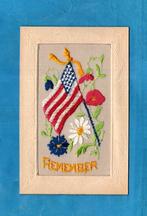 Oude geborduurde WO1 kaart met US vlag  J349 uit ca 1915, Verzamelen, Verzenden, Voor 1920, Ongelopen, Overige thema's