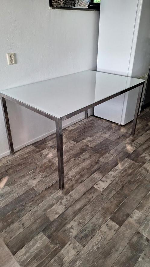 Eettafel van melk glas, Huis en Inrichting, Tafels | Eettafels, Gebruikt, 50 tot 100 cm, Vijf personen of meer, Rechthoekig, Glas