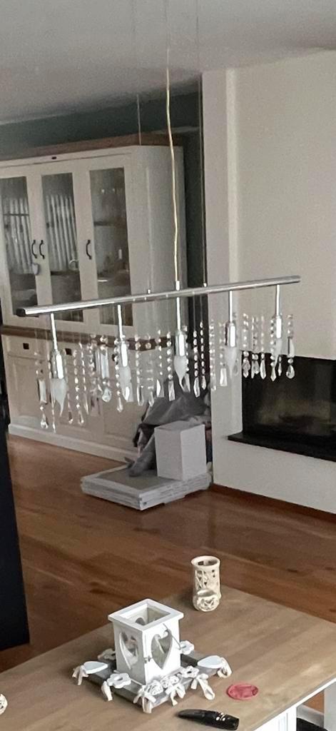 Hanglampen met kristallen pegels, Huis en Inrichting, Lampen | Hanglampen, Zo goed als nieuw, 50 tot 75 cm, Metaal, Ophalen of Verzenden