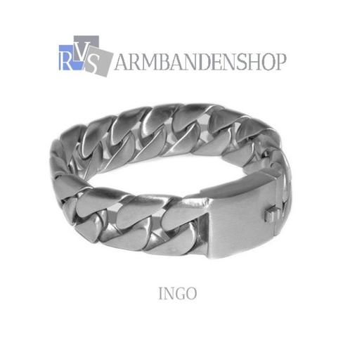 Matte rvs heren armband geborsteld staal "Ingo". RVS zilver., Sieraden, Tassen en Uiterlijk, Armbanden, Nieuw, Staal, Zilver, Verzenden