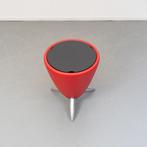 1x Leolux TamTam Bijzettafel/Kruk Rood Leer - Chroom, Niet ingevuld, Minder dan 55 cm, Ophalen of Verzenden, Zo goed als nieuw