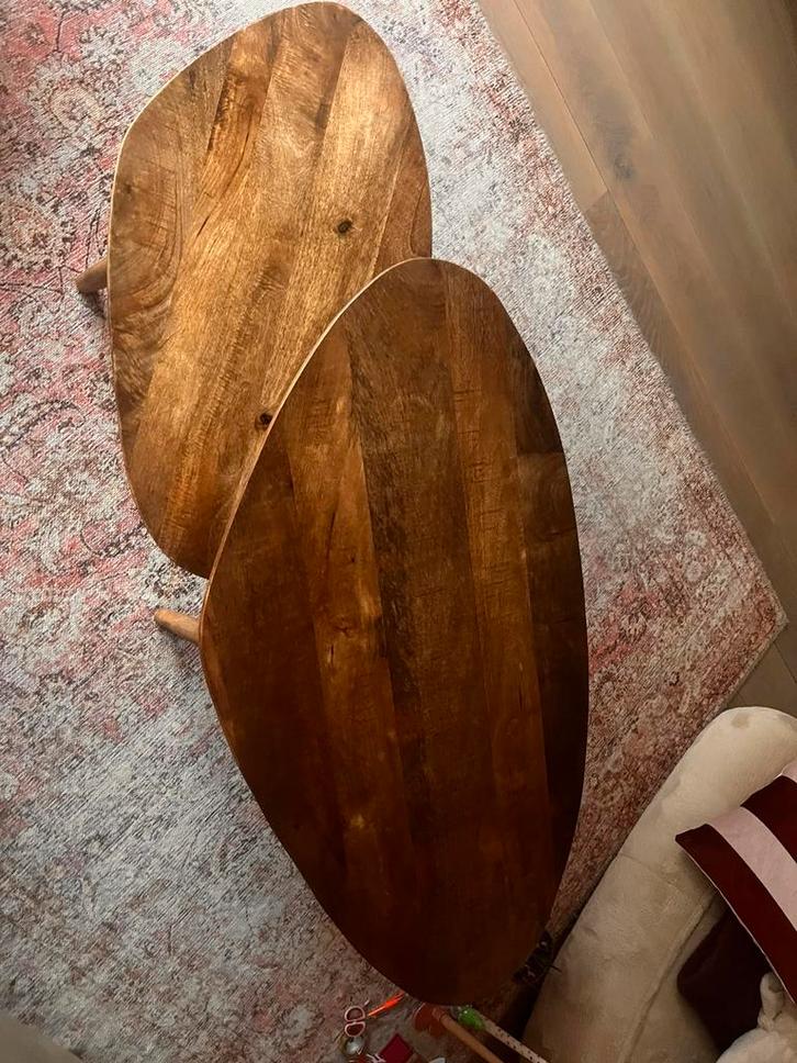 Set van 2 Riverdale salontafels, Huis en Inrichting, Tafels | Salontafels, Gebruikt, Minder dan 50 cm, 50 tot 100 cm, Rond, Overige houtsoorten