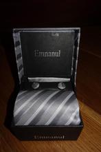 HEREN STROPDAS grijs/wit met pochette en manchetknopen nieuw, Ophalen of Verzenden, Nieuw, Overige kleuren, Met patroon