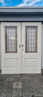 Z.g a.n. 2 sets ensuite schuifdeuren met glas in lood ramen., Ophalen, Glas, Binnendeur, 200 tot 215 cm