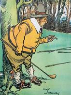 Mooie oude Engelse reclame litho van Perrier met een golfer., Ophalen of Verzenden