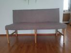 Eetkamerbankje / halbankje stof taupe houten poten, Ophalen, Gebruikt, Minder dan 75 cm, 150 tot 200 cm