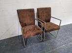 2 armstoelen / eetkamerstoelen bruine stof, Ophalen, Gebruikt, Twee, Bruin