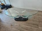 Glazen salontafel met marmeren poot, Huis en Inrichting, Ophalen, Gebruikt, 100 tot 150 cm, 50 tot 100 cm