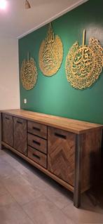 Stijlvol houten dressoir met vissengraat motief Zitmaxx, Huis en Inrichting, Kasten | Dressoirs, Ophalen, Met deur(en), 150 tot 200 cm