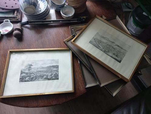 Vijf Duitse Tekeningen in goudkleurige lijsten., Antiek en Kunst, Kunst | Tekeningen en Foto's, Verzenden
