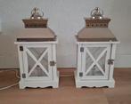 2 lampen/ lantaarns met vlamverlichting, Ophalen of Verzenden, Zo goed als nieuw, Hout, Minder dan 50 cm