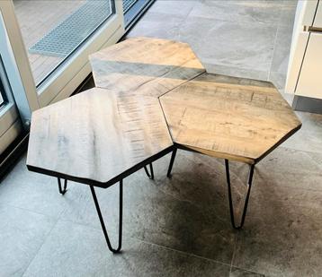 Houten bijzettafels 3x hexagon antraciet poten beschikbaar voor biedingen