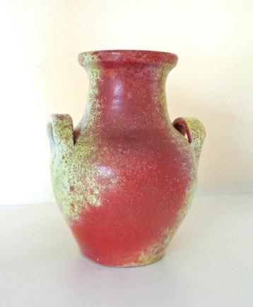 Keramiek vaas twee oren roodbruin met lichtgroen DOK 4303-k beschikbaar voor biedingen