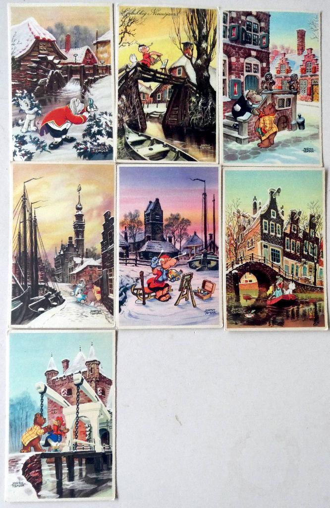 Ollie B Bommel 7 ansichtkaarten, De Muinck & Co., Verzamelen, Stripfiguren, Zo goed als nieuw, Overige typen, Olivier B, Bommel en Tom Poes