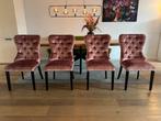 4 zeer nette fluwele roze eetkamerstoelen, Overige kleuren, Ophalen of Verzenden, Zo goed als nieuw, Vier