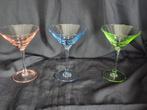 Set van 3 prachtige kristal cocktailglazen groen blauwe roze, Antiek en Kunst, Ophalen of Verzenden
