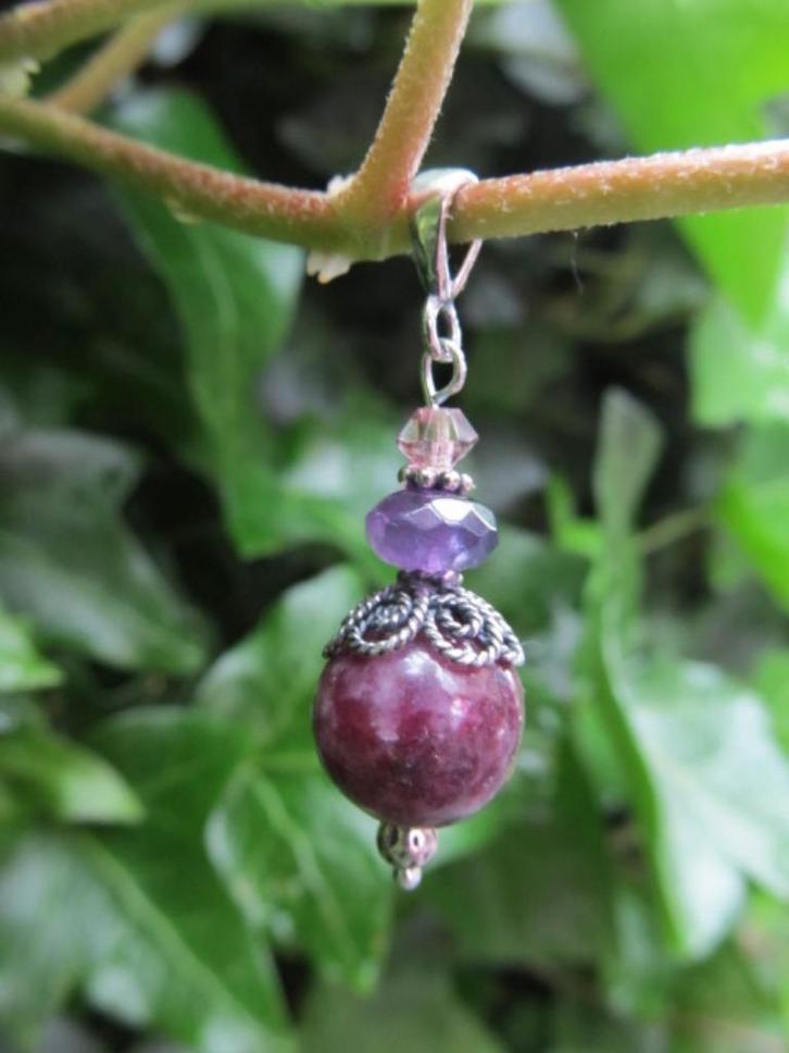 Hanger Didra lepidoliet-amethist-swarovski kristal zilver, Sieraden, Tassen en Uiterlijk, Kettinghangers, Nieuw, Zilver, Paars