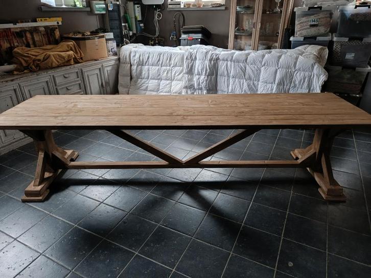 Mooie grote oude landelijke tuintafel 320x90, Tuin en Terras, Tuintafels, Gebruikt, Rechthoekig, Hout, Ophalen