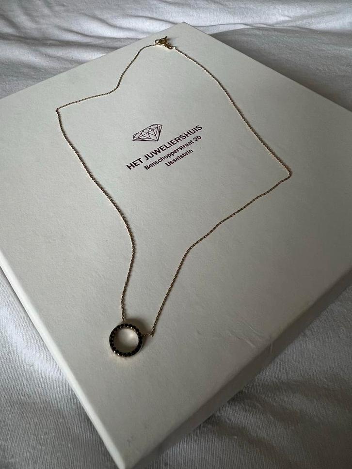 14K Gouden Ketting - Zwart/Wit Zirkonia - Zo Goed Als Nieuw!, Sieraden, Tassen en Uiterlijk, Kettingen, Zo goed als nieuw, Goud