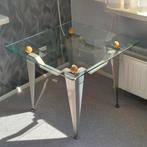 Salontafel bijzettafel glas metaal, Ophalen, 50 tot 100 cm, Rond, 50 tot 100 cm