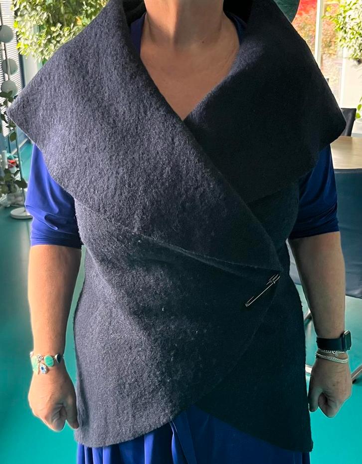 Blauw Vilt/Teddy Vest/Jasje - Universele Maat, Kleding | Dames, Truien en Vesten, Zo goed als nieuw, Blauw, Ophalen of Verzenden