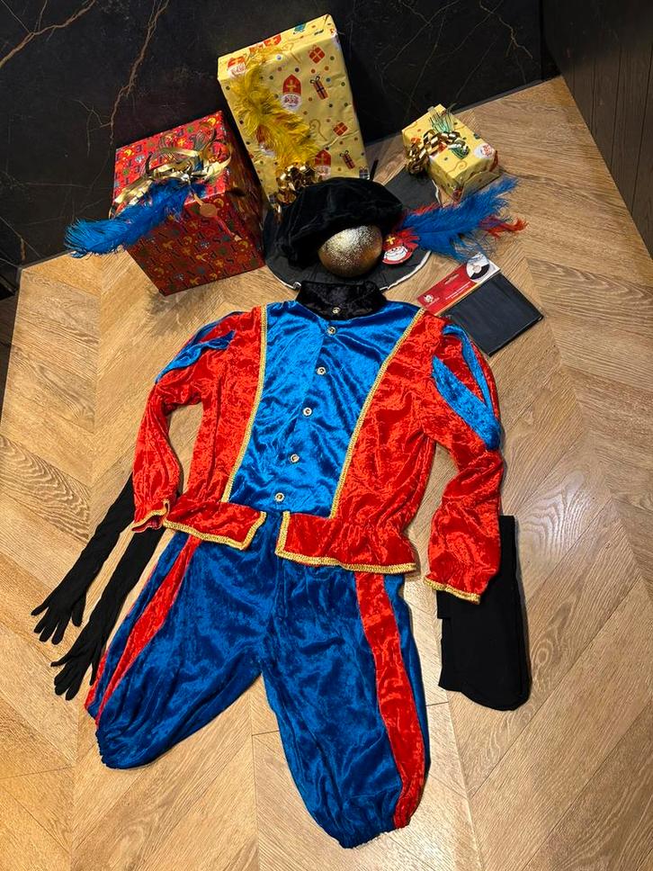 Pietenpak blauw rood maat 152 luxe set sinterklaas nieuw, Diversen, Sinterklaas, Nieuw, Ophalen of Verzenden