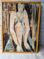 Vrouwenfiguur, olieverf op doek, 70x52 cm, Antiek en Kunst, Kunst | Schilderijen | Klassiek, Ophalen of Verzenden