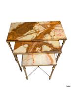 2295 Hollywood Regency mimiset marmer Bijzettafeltjes Set, Huis en Inrichting, Ophalen, Minder dan 55 cm, Gebruikt, Vintage