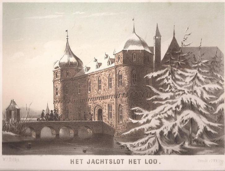 Apeldoorn Het Jachtslot Het Loo Litho 1854, Antiek en Kunst, Kunst | Etsen en Gravures, Ophalen of Verzenden