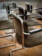 Gispen 201 & 101 stoelen 6 st - Dutch Originals - Mat Chroom, Huis en Inrichting, Stoelen, Ophalen, Gebruikt, Bruin, Metaal
