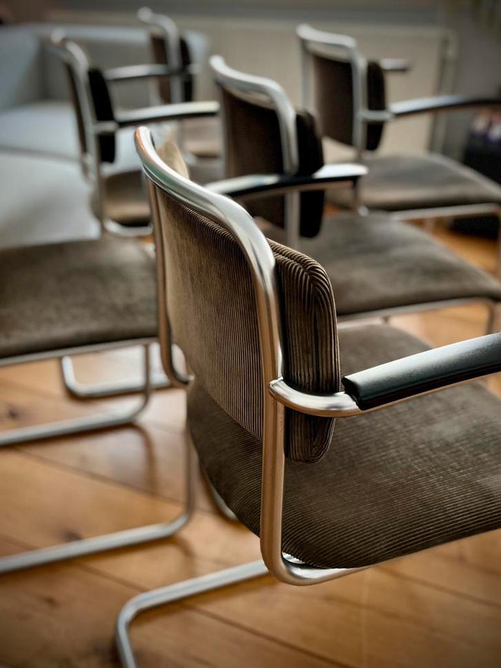 Gispen 201 & 101 stoelen 6 st - Dutch Originals - Mat Chroom, Huis en Inrichting, Stoelen, Gebruikt, Vijf, Zes of meer stoelen