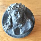Jesus in reliëf tin/zink legering 12,5 cm rond, Antiek en Kunst, Ophalen of Verzenden